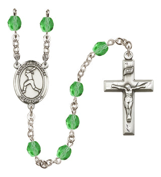 Silver Plated 6mm Fire Polished Saint Christopher/Softball Rosary in Peridot