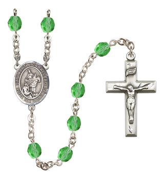 Silver Plated 6mm Fire Polished San Martin Caballero Rosary in Peridot