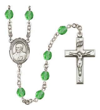 Silver Plated 6mm Fire Polished Saint Ignatius of Loyola Rosary in Peridot
