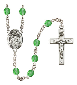 Silver Plated 6mm Fire Polished Holy Family Rosary in Peridot