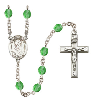 Silver Plated 6mm Fire Polished Saint Dominic Savio Rosary in Peridot