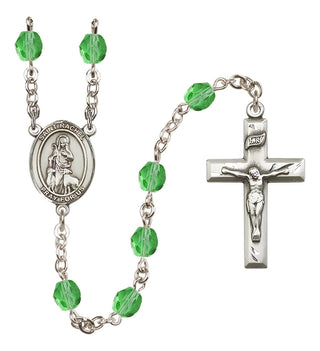 Silver Plated 6mm Fire Polished Saint Rachel Rosary in Peridot