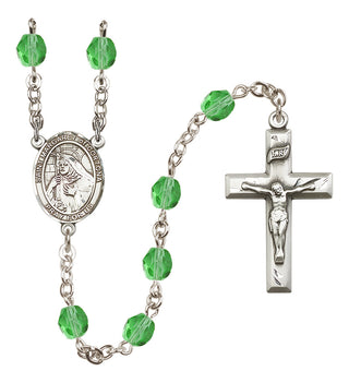 Silver Plated 6mm Fire Polished Saint Margaret of Cortona Rosary in Peridot