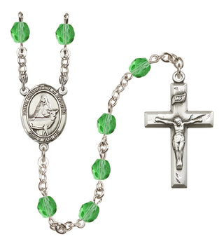 Silver Plated 6mm Fire Polished Saint Catherine of Sweden Rosary in Peridot