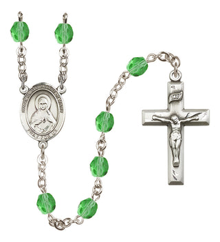 Silver Plated 6mm Fire Polished Immaculate Heart of Mary Rosary in Peridot
