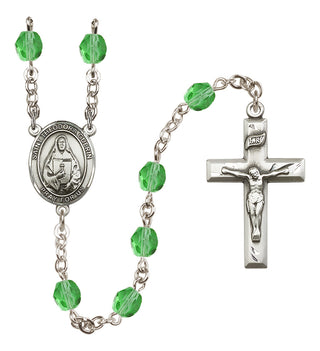 Silver Plated 6mm Fire Polished Saint Theodora Rosary in Peridot
