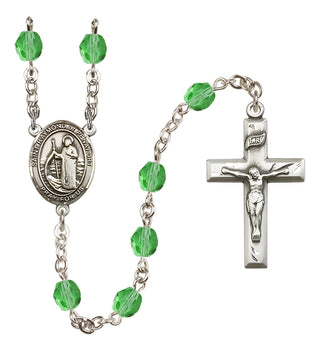 Silver Plated 6mm Fire Polished Saint Raymond of Penafort Rosary in Peridot
