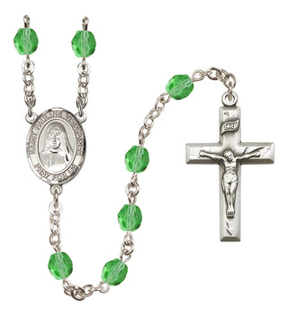 Silver Plated 6mm Fire Polished Saint Pauline Visintainer Rosary in Peridot