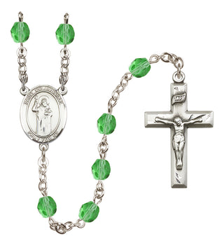 Silver Plated 6mm Fire Polished Saint Columbkille Rosary in Peridot