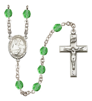 Silver Plated 6mm Fire Polished Saint Jeanne Chezard de Matel Rosary in Peridot