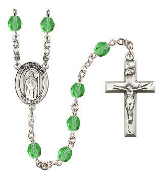 Silver Plated 6mm Fire Polished Saint Seraphina Rosary in Peridot