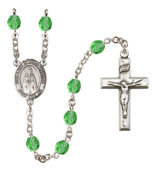Silver Plated 6mm Fire Polished Our Lady of Rosa Mystica Rosary in Peridot