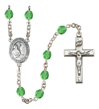 Silver Plated 6mm Fire Polished Saint Mary Magdalene of Canossa Rosary in Peridot