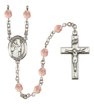 Silver Plated 6mm Fire Polished Saint Augustine Rosary in Pink