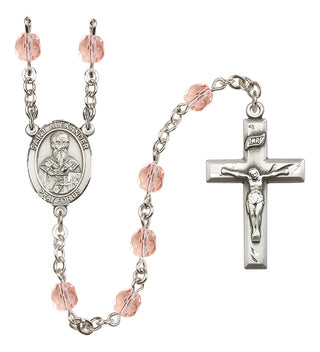 Silver Plated 6mm Fire Polished Saint Alexander Sauli Rosary in Pink
