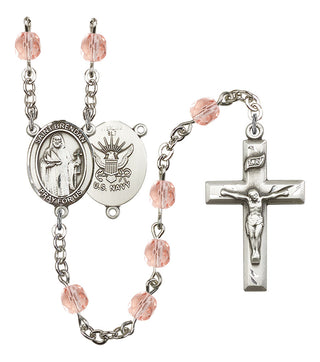 Saint Brendan The Navigator and Navy Rosary with Pink Beads