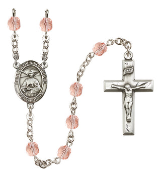 Silver Plated 6mm Fire Polished Saint Catherine Laboure Rosary in Pink