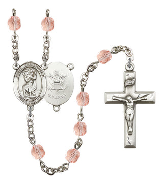 Saint Christopher and Army Rosary with Pink Beads