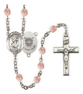 Saint Christopher and Coast Guard Rosary with Pink Beads