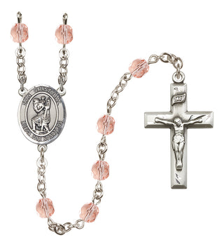 Silver Plated 6mm Fire Polished San Cristobal Rosary in Pink
