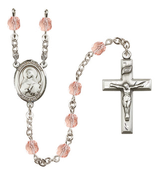 Silver Plated 6mm Fire Polished Saint Dorothy Rosary in Pink