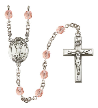 Silver Plated 6mm Fire Polished Saint Francis of Assisi Rosary in Pink