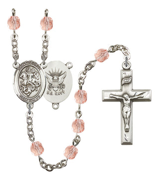 Saint George and Navy Rosary with Pink Beads