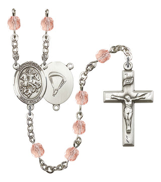 Saint George and Paratrooper Rosary with Pink Beads