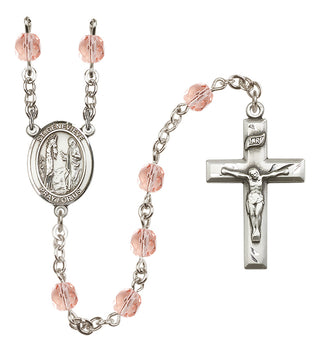 Silver Plated 6mm Fire Polished Saint Genevieve Rosary in Pink
