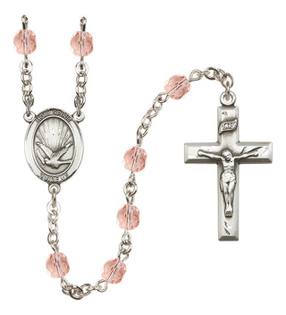 Silver Plated 6mm Fire Polished Holy Spirit Rosary in Pink