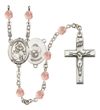 Silver Plated 6mm Fire Polished Saint Joan of Arc / Marines Rosary in Pink