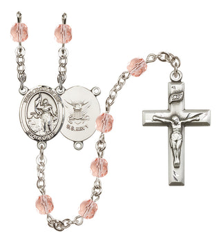 Silver Plated 6mm Fire Polished Saint Joan of Arc / Navy Rosary in Pink