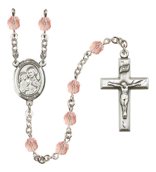 Silver Plated 6mm Fire Polished Saint Joseph Rosary in Pink
