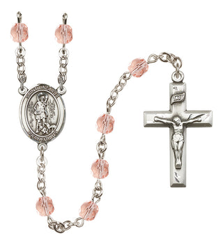 Silver Plated 6mm Fire Polished Saint Lazarus Rosary in Pink