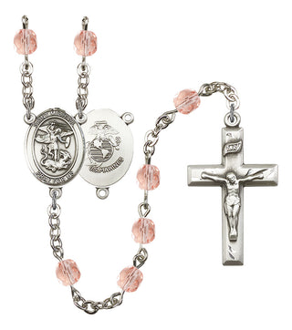 Saint Michael and Marines Rosary with Pink Beads