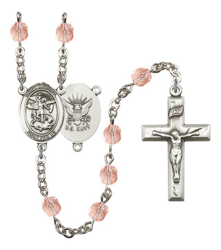 Saint Michael and Navy Rosary with Pink Beads