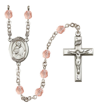 Silver Plated 6mm Fire Polished Saint Philip the Apostle Rosary in Pink
