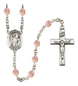 Silver Plated 6mm Fire Polished Saint Richard Rosary in Pink