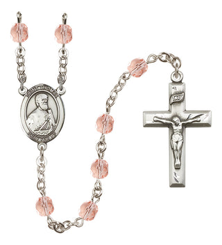 Silver Plated 6mm Fire Polished Saint Thomas the Apostle Rosary in Pink