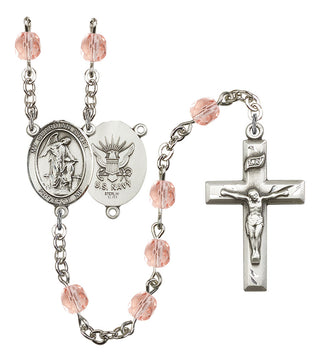 Guardian Angel and Navy Rosary with Pink Beads