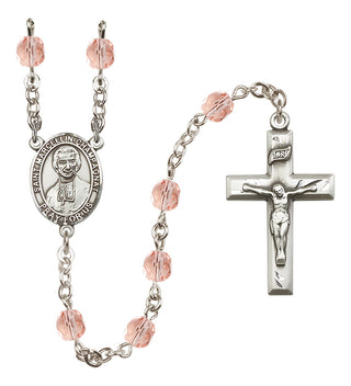 Silver Plated 6mm Fire Polished Saint Marcellin Champagnat Rosary in Pink