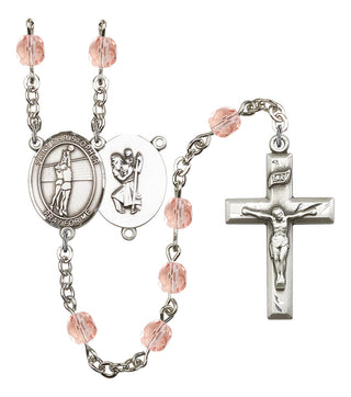 Saint Christopher and Volleyball Rosary with Pink Beads
