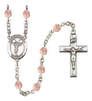 Silver Plated 6mm Fire Polished Saint Christopher/Cheerleading Rosary in Pink
