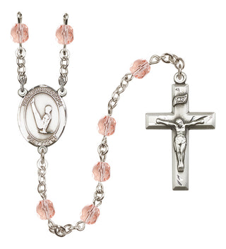 Silver Plated 6mm Fire Polished Saint Christopher/Gymnastics Rosary in Pink