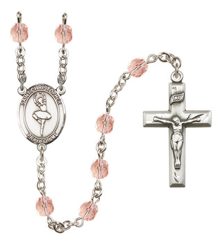Silver Plated 6mm Fire Polished Saint Christopher/Dance Rosary in Pink