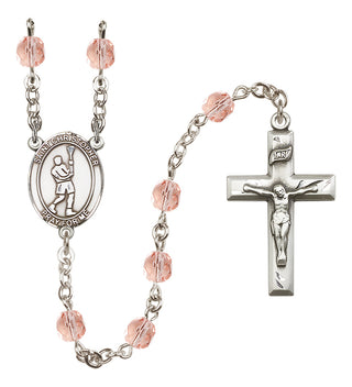 Silver-Plated 6mm Saint Christopher/Lacrosse Rosary