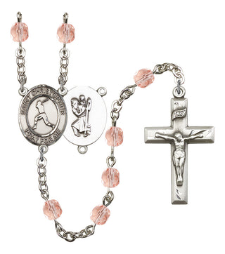 Saint Christopher and Baseball Rosary with Pink Beads
