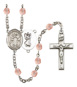 Saint Christopher and Wrestling Rosary with Pink Beads