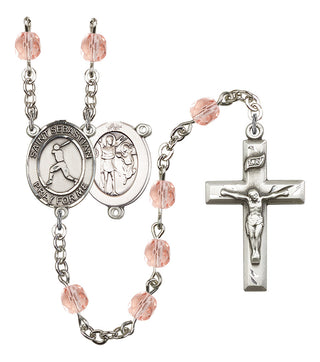 Saint Sebastian and Baseball Rosary with Pink Beads