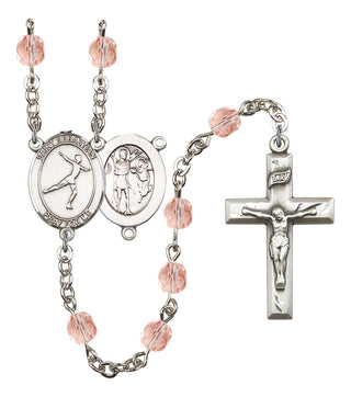 Saint Sebastian and Figure Skating Rosary with Pink Beads